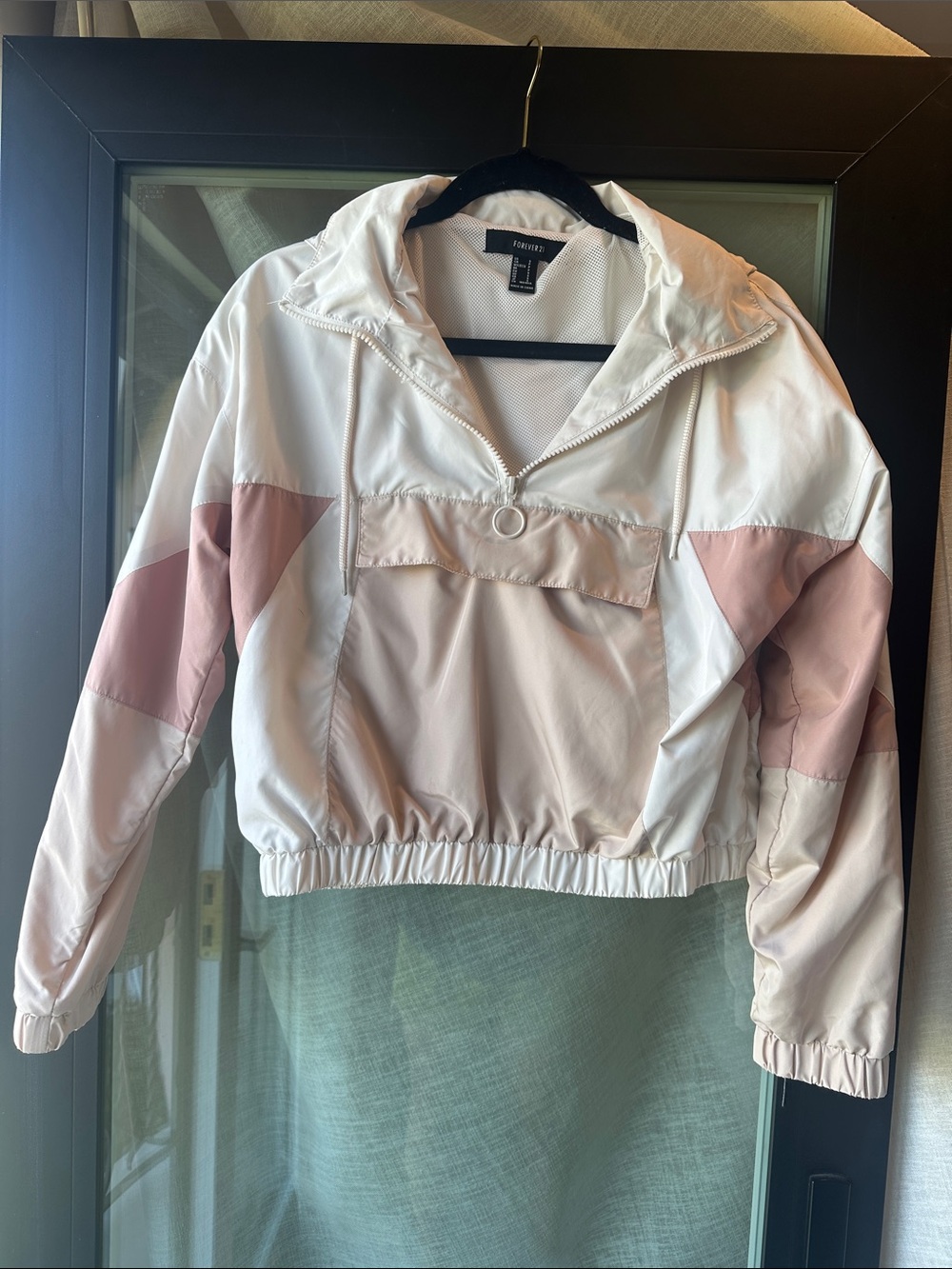 Forever 21 White and Dusty Pink Colorblock Pullover Anorak